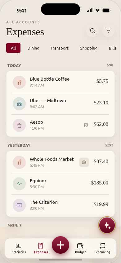 Expenses screen