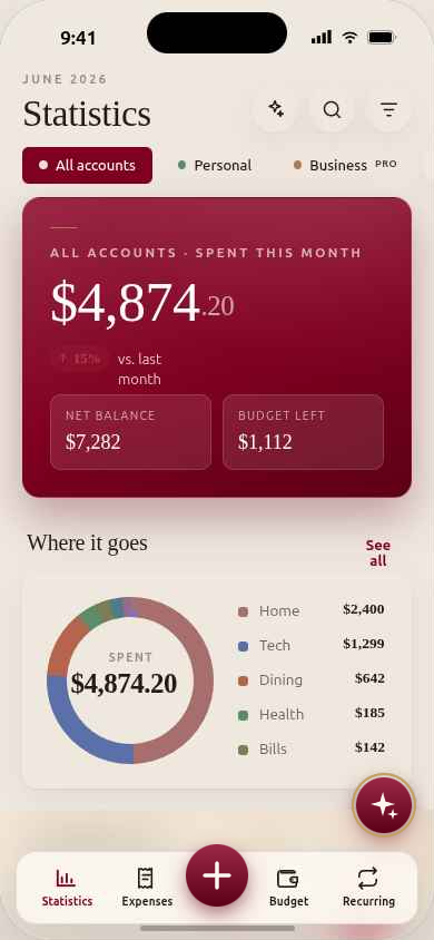 PiggyPocket Statistics screen